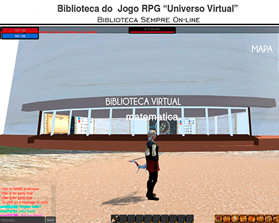 Biblioteca virtual dentro do protótipo, com mapa e material de consulta.